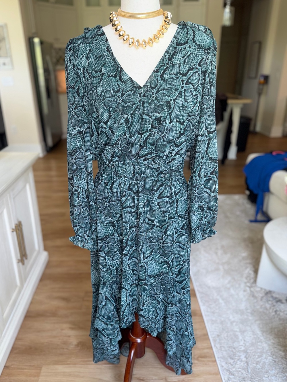 1. State Teal Black Snake Print High Low Dress Sz M